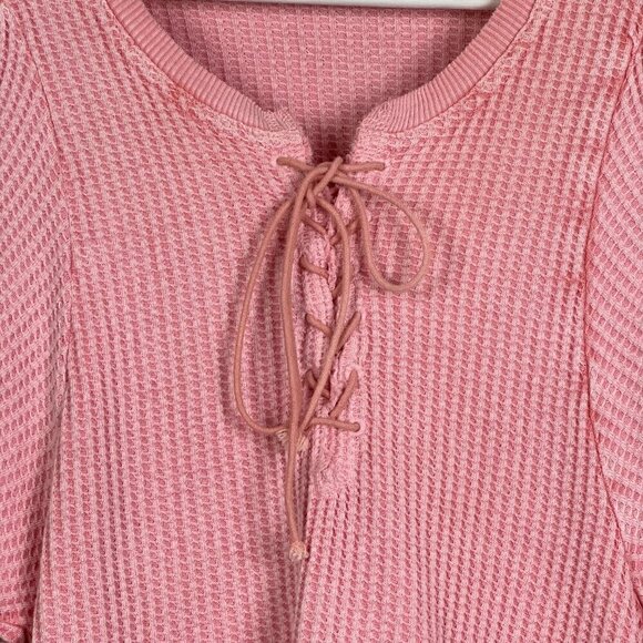 Free People One Hayden Thermal Waffle Knit Top Pink - Picture 9 of 12